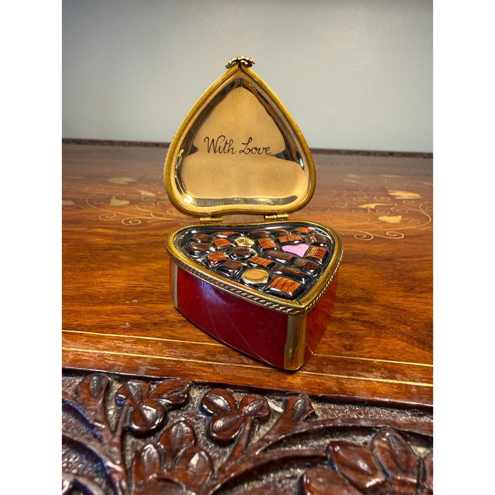 Vintage Rochard Limoges Heart Chocolate Box • Hand Painted Porcelain Trinket Box